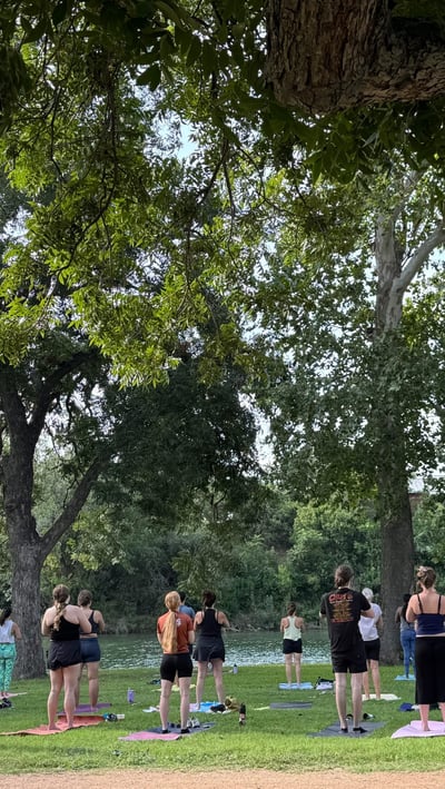 Flow Yoga Georgetown free outdoor yoga class at San Gabriel Park Austin Texas