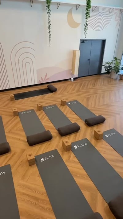 Flow Yoga Cedar Park yoga studio setup with mats and blocks Austin Texas