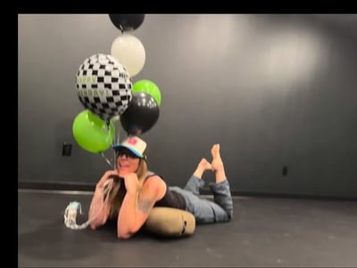 Flow Yoga Georgetown studio manager Jenny birthday celebration with balloons Austin Texas