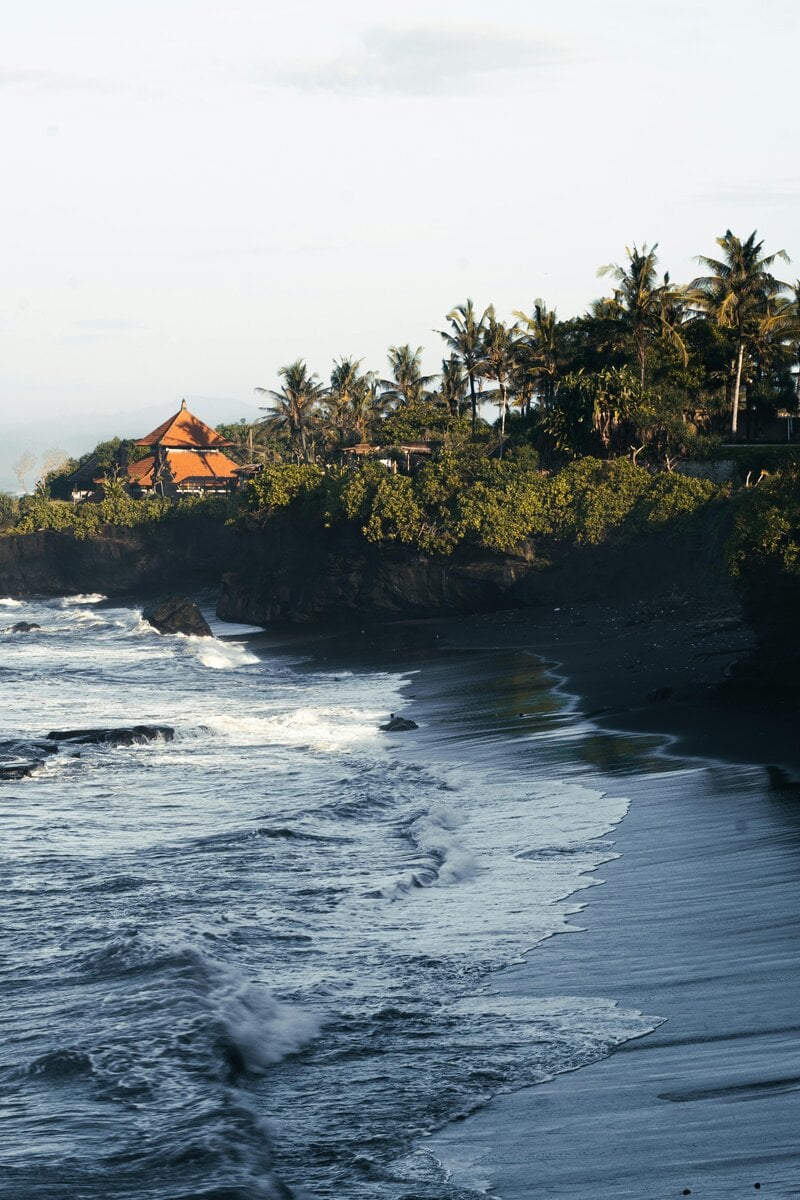 Bali Black Sand Beach Temple Coastline