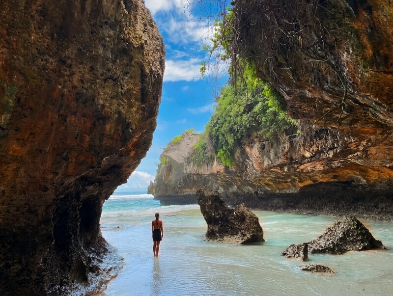 Bali Hidden Beach Rock Cave Turquoise Water
