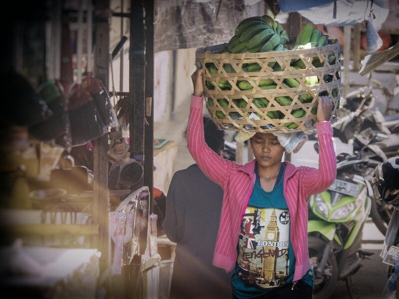 Bali Local Market Woman Carrying Basket