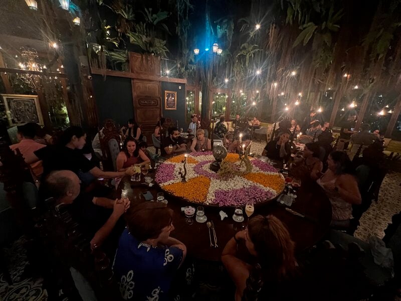 Bali Yoga Retreat Candlelit Flower Table Dinner