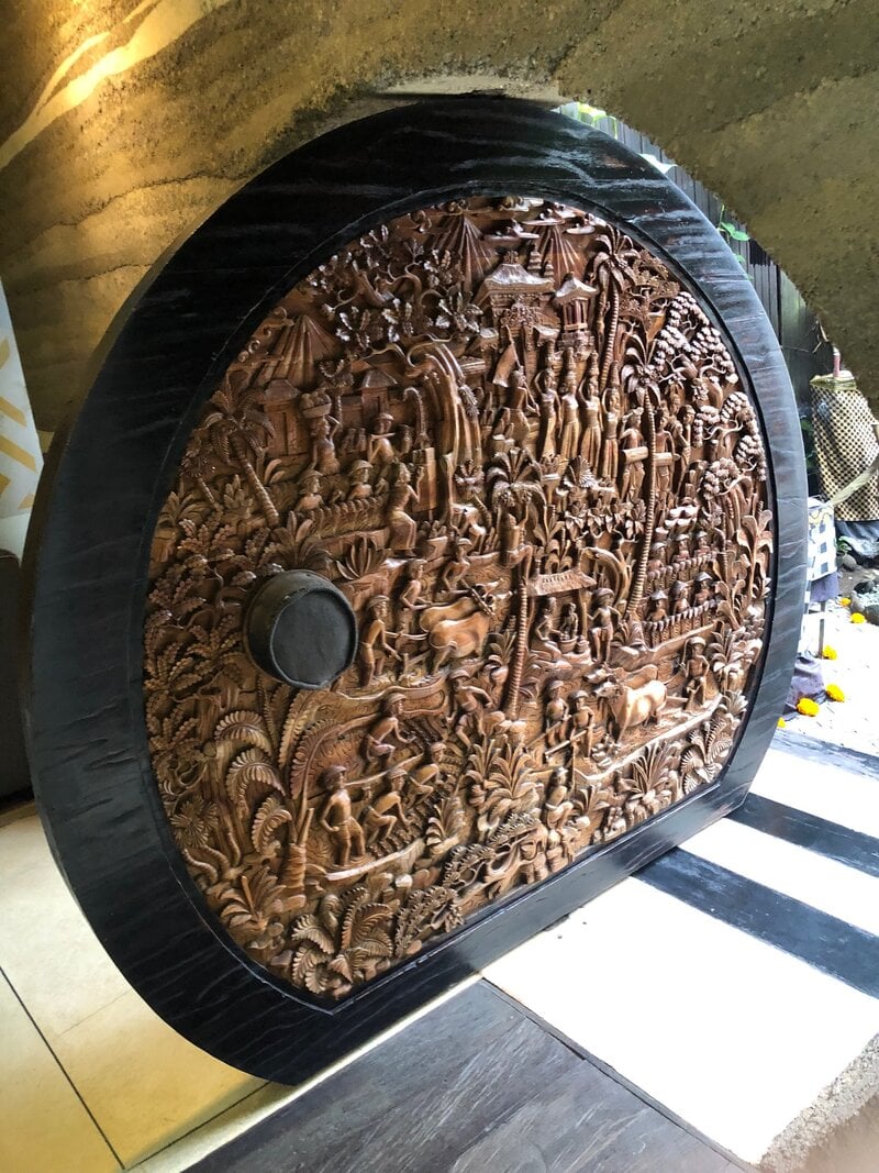 Bali Yoga Retreat Carved Wooden Door Detail
