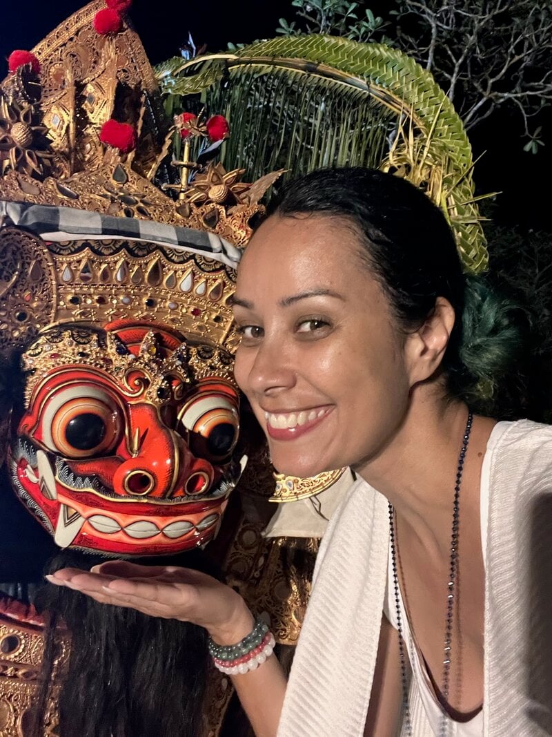 Bali Yoga Retreat Selfie With Barong Mask