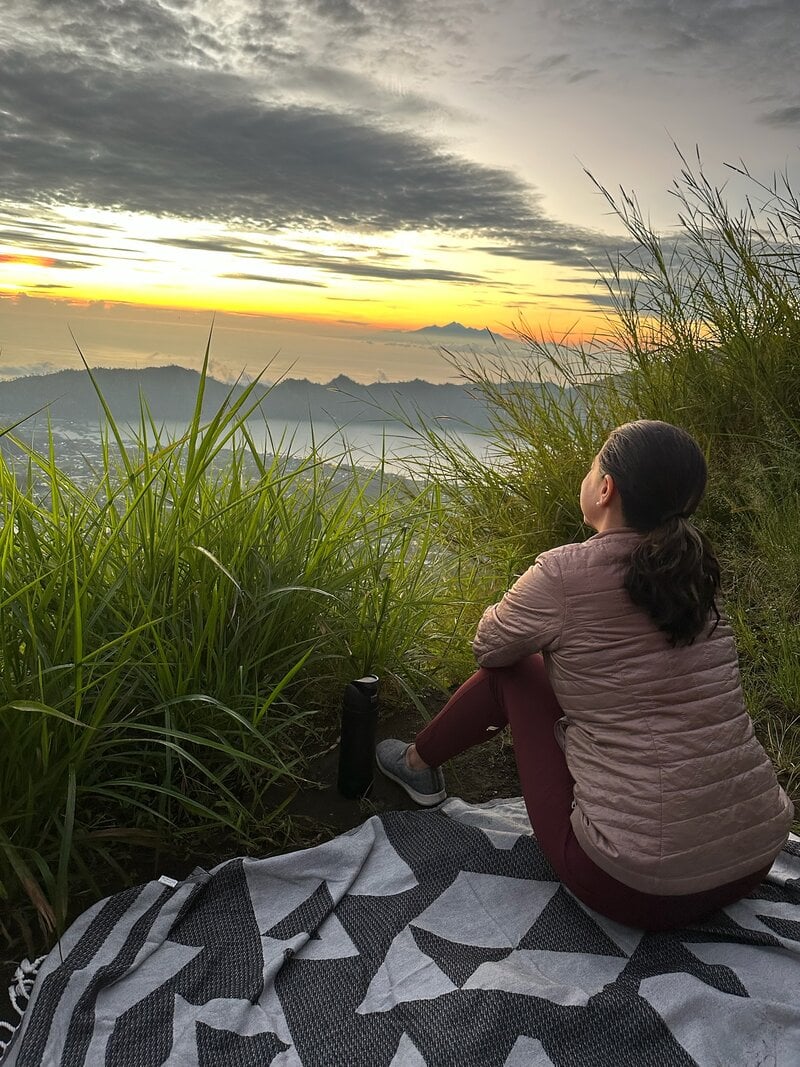Bali Yoga Retreat Woman Watching Sunrise Mt Batur