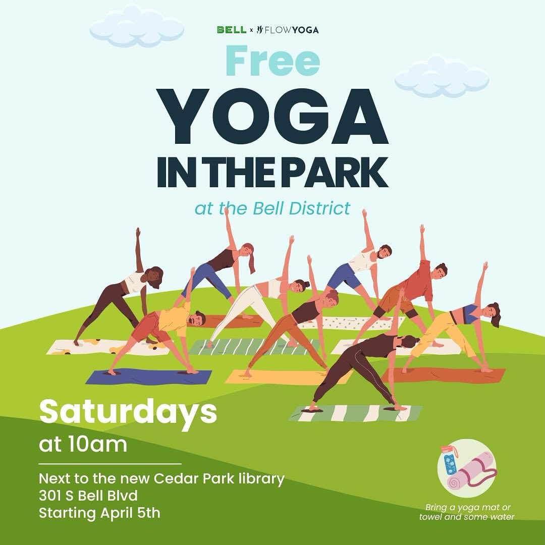 Saturday mornings just got a whole lot better!Come join our little community under the open sky for some stretching, breathing, and good vibes. Starting April 5th🍃Every Saturday at 10am🍃At the new Cedar Park library (the Bell district)✨It’s free!🍃Suitable for all experience levels🍃Just bring your mat and water!Tag a friend who needs this in their life! See you on the grass! 💚#YogaInThePark #YogaInAustin #CommunityYoga